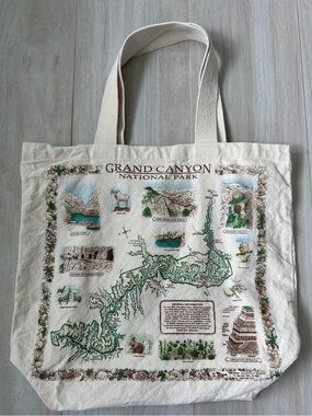 Vintage Grand Canyon National Park Canvas Tote Bag - Cream with Green Map